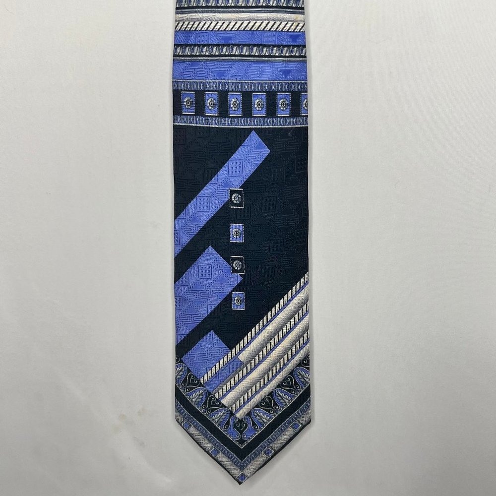Peebles Clothing Co. Men’s Necktie 4” Black & Blue 100% Silk Hand Made Grecian